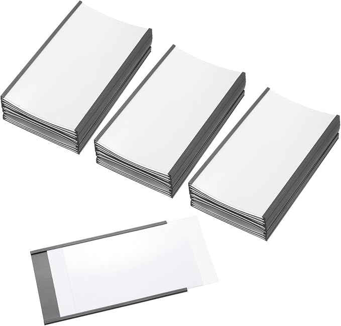 PATIKIL Magnetic Label Holder 5" x 3" with Paper Inserts, 50 Pcs C Channel Magnetic File Cabinet Labels Shelf Data Card Holder Signs for Metal Racks Shelves Whiteboard Tool Box