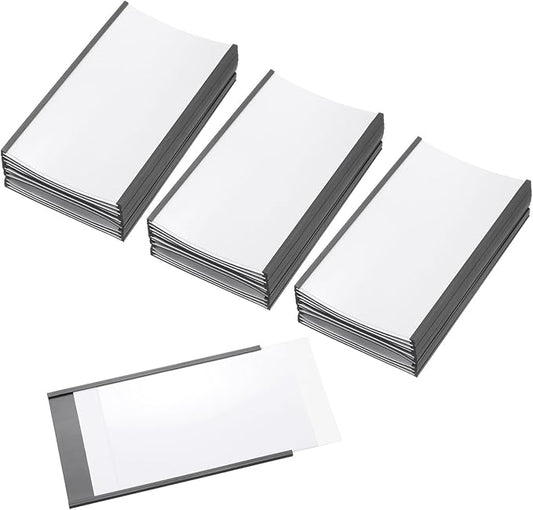 PATIKIL Magnetic Label Holder 5" x 3" with Paper Inserts, 50 Pcs C Channel Magnetic File Cabinet Labels Shelf Data Card Holder Signs for Metal Racks Shelves Whiteboard Tool Box