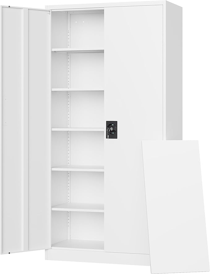 Letaya Metal Garage Storage Cabinets with Lock Door and Adjustable Shelves, Steel Tool Cabinets for Home,Office,Warehouse Organisieren (White, 72" H)