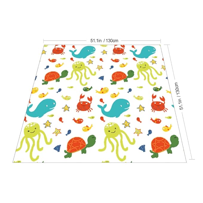 Splat Mat for Under Highchair/Arts/Crafts, WOMUMON Baby Reusable Waterproof Anti-Slip Floor Splash Mat, Portable Play Mat and Table Cover (51", Seaworld)