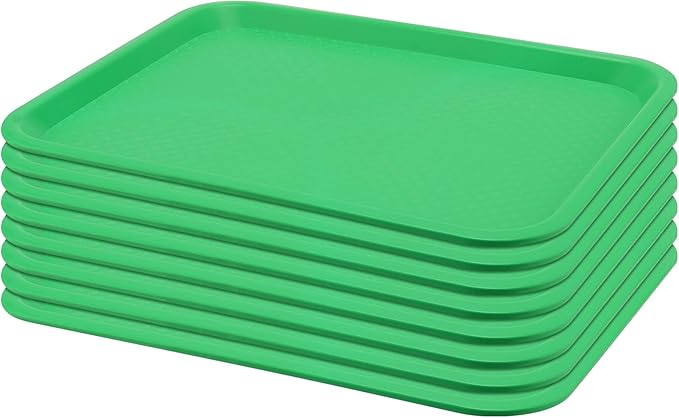 SEUNMUK 8 Pack 12 x 16 Inch Plastic Fast Food Trays, Scratch-Resistant Green Cafeteria Tray, Fast Food Serving Trays for School, Cafeteria, Restaurant