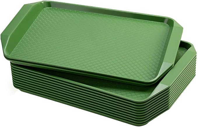 Eslite Plastic Fast Food Serving Tray,16.95 by 11.82-Inch,Set of 12 (Green)