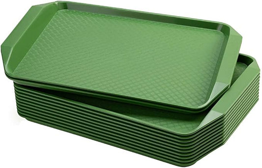 Eslite Plastic Fast Food Serving Tray,16.95 by 11.82-Inch,Set of 12 (Green)