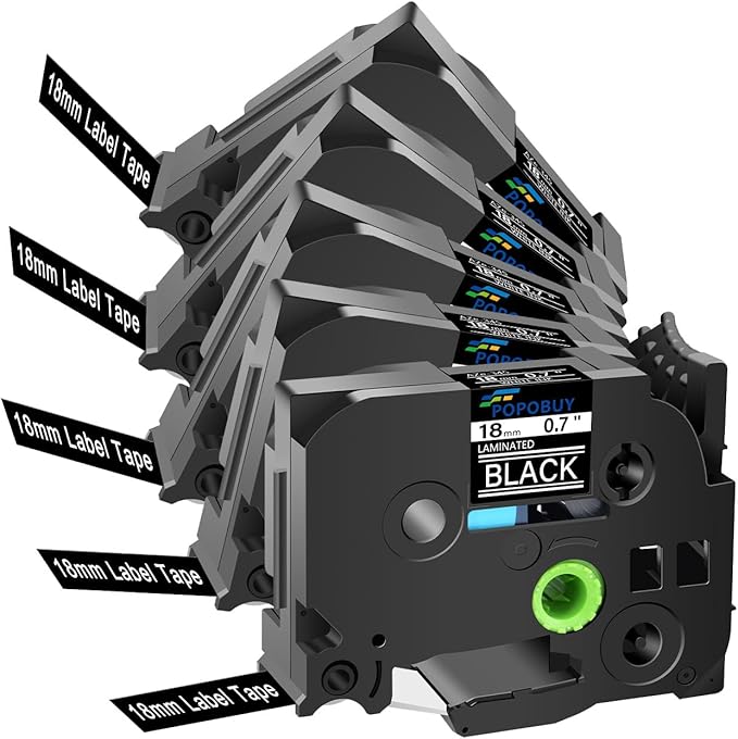 TZ TZe 18mm 0.7 inch Laminated Black Tape Compatible for Brother P Touch TZ345 TZ-345 TZe-345 TZe345 Label Tape for Brother PT-D400 H300LI 1890W 9200PC Label Maker, 5 Pack White on Black