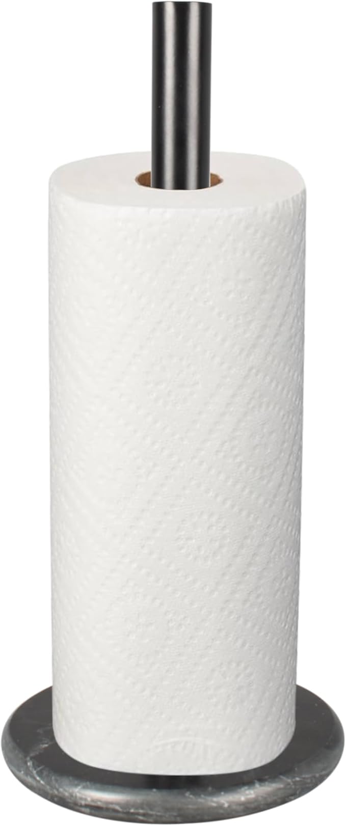happimess PRH2000E Avery Modern Classic Metal with Non Slip Weighted Wood Base Paper Towel Holder, for Bathroom Kitchen Countertop, Standard or Jumbo-Sized Roll Paper, Black