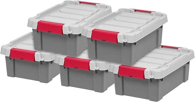 IRIS USA 3 Gallon Lockable Storage Totes with Lids, 5 Pack, Heavy-Duty Durable Stackable Containers, Large Garage Organizing Bins Moving Tubs, Rugged Sturdy Equipment Utility Tool Box, Gray