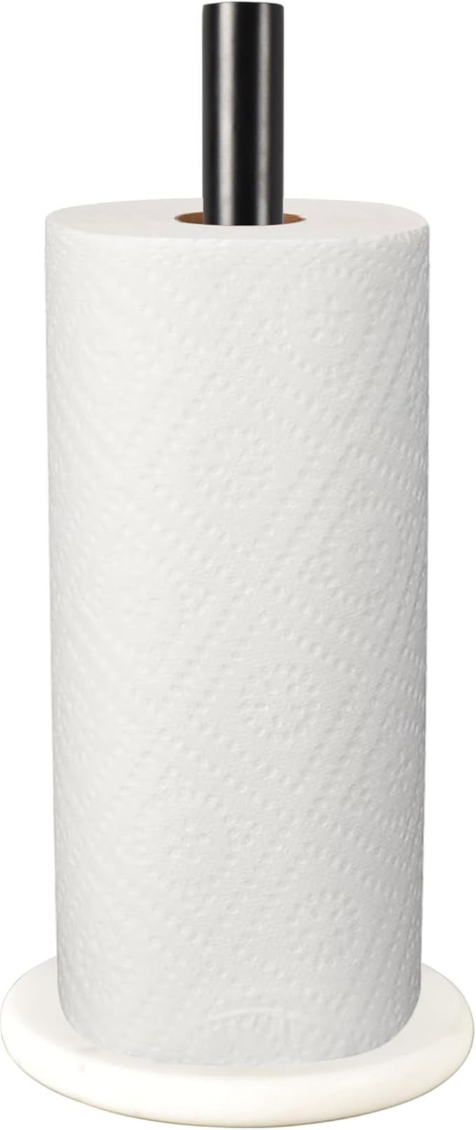 happimess PRH2000F Avery Modern Classic Metal with Non Slip Weighted Marble Base Paper Towel Holder, for Bathroom Kitchen Countertop, Standard or Jumbo-Sized Roll Paper, White/Black