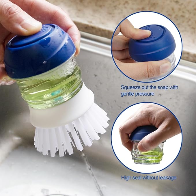 CELOX 2 Pack Dish Brush with Soap Dispenser & 2 Pack Scrub Brush for Kitchen Cleaning