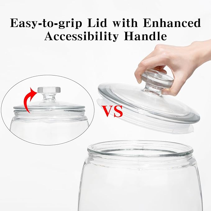 CATPOWER 2.5 Gallon Wide Mouth Glass Storage Jars with Heavy Glass Lids - Large Cookie Jars for Kitchen, Ideal for Flour, Rice, Sugar, Pasta, and Candy