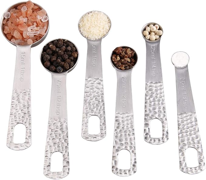 Smithcraft Measuring Spoons Set 6, 18/8 Stainless Steel Measuring Spoons Set for Kitchen & Baking, Metal Metric & Us Measuring Spoons for Drying and Liquid