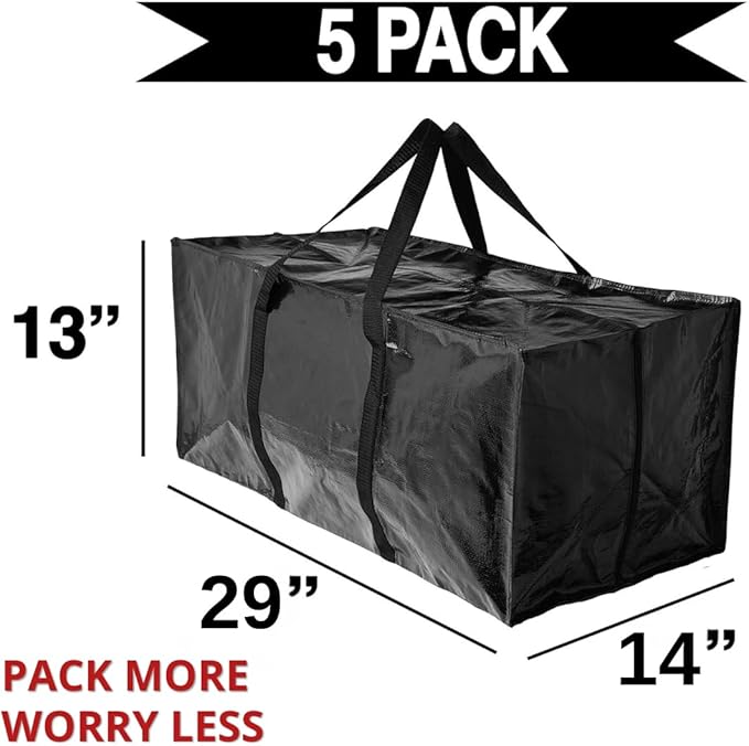 BAG-THAT! 5 Moving Bags Heavy Duty Extra Large Stronger Handles Wrap Storage Totes Zippered Reusable Packing Bags Moving Supplies Storage Boxes Storage totes Moving Boxes Packing Supplies Packing Box