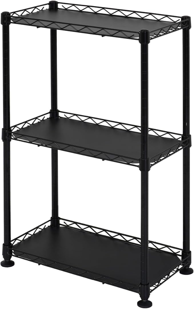 SafeRacks - NSF Certified Storage Shelves, Zinc, Heavy Duty Steel Wire Unit with Adjustable Feet, Garage or Bakers Rack, Kitchen, Pantry Shelf - (18"x10"x30" 3-Tier) (Black)