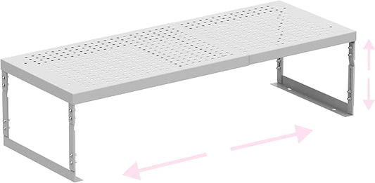 Asiingkel Stackable Expandable Metal Shelf Organizer - Adjustable Wire Storage Rack with Holes for Kitchen, Bathroom, Cabinet, Office - Space Saving, Durable & Sturdy Design（1PACK/Large/White