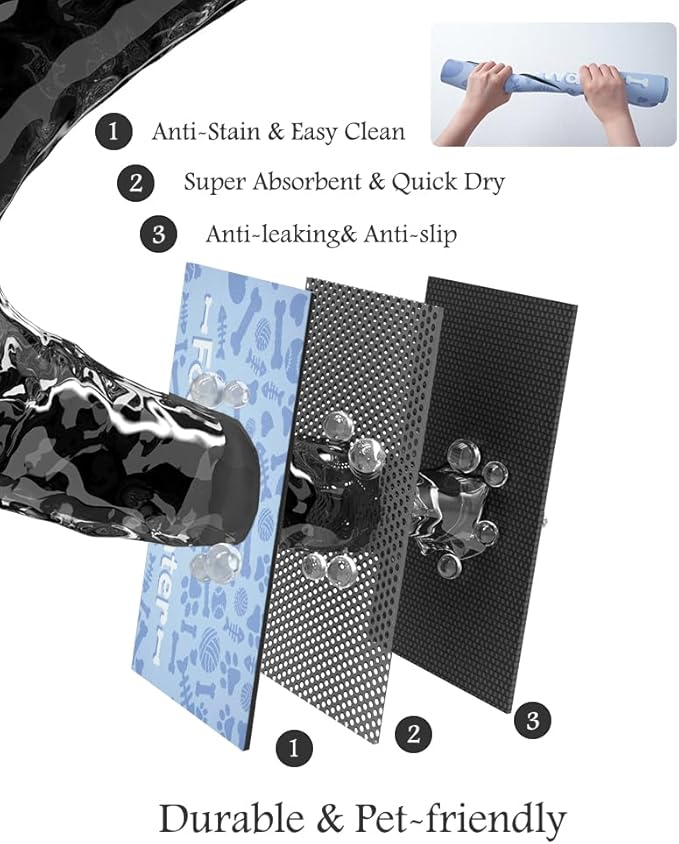 Pet Feeding Mat-Absorbent Dog Mat for Food and Water Bowl-No Stains Quick Dry Water Dispenser Mat-Dog Accessories Pet Supplies-Bowl for Messy Drinkers（Bone,12"x19"