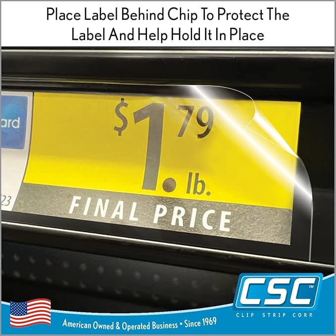 Clip Strip Corp. Price/Data Channel Label Holder Chips, Clear Plastic Tags, 2" L x 1.25" H, 7.5 Mil Thick, Gondola Shelf Edge, Reusable, Made for Point of Purchase Shelf Molding (1000)