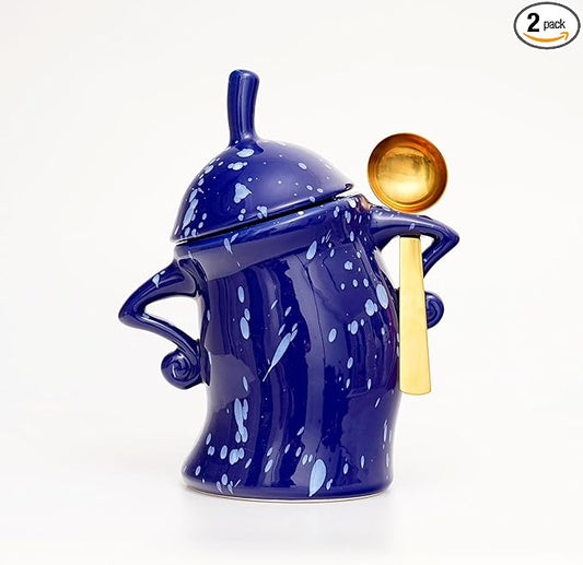 Antetek Canister With Attitude,Large Capacity Cute Sassy Storage Canister,Interesting food jars, stylish airtight large ceramic lids, coffee, tea, sugar and spice storage jars with spoons (Blue)