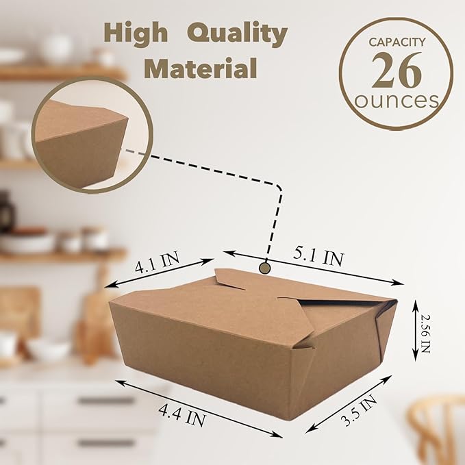 80Pcs 26Oz(780ml) Disposable Take Out Food Containers Brown Food Boxes To Go Kraft Paper Takeout Box Microwaveble (26OZ-80PACK)