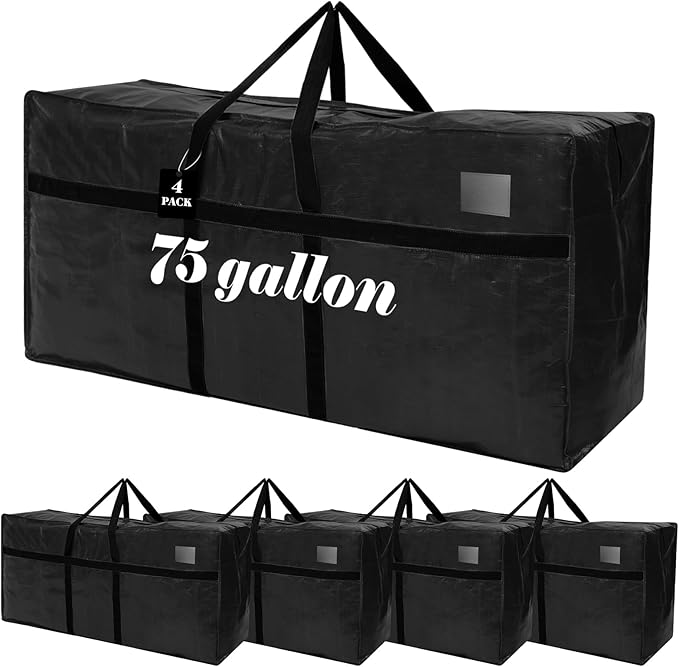 Windyun 4 Pack 75 Gallon Extra Large Moving Bags XXL Heavy Duty Storage Bag with Strong Zipper Handle Jumbo Big Tote Box Foldable for College Dorm Travel Clothes Duffle Blanket Pillow(Black)