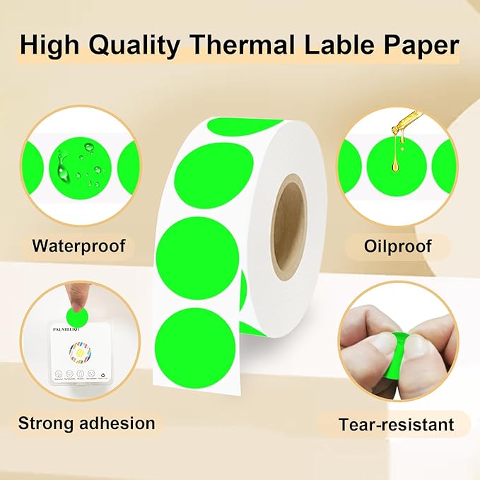 1 Inch Round Thermal Sticker Labels,Color Dot Sticker,Label Stickers,Waterproof,Oil Proof,for Thermal Printers,DIY,Office,Retail,Home and Warehouse Organization(Fluorescent Green,1000 Pcs)