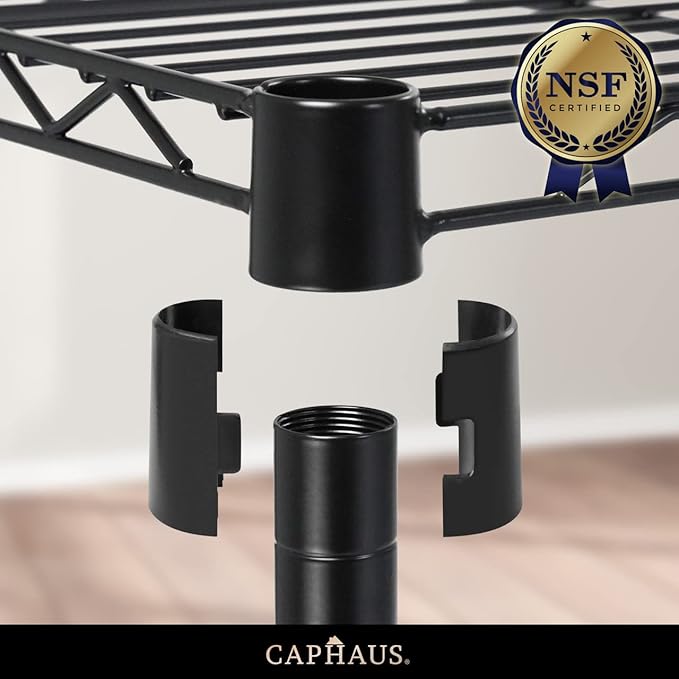 CAPHAUS NSF Adjustable Height Wire Shelving Unit w/Liner, Basement Storage Shelving, Metal Steel Storage Shelves, Garage Shelving Storage Organizer, Utility Shelf, 5-Tier W/Wheels W/Liners, Black