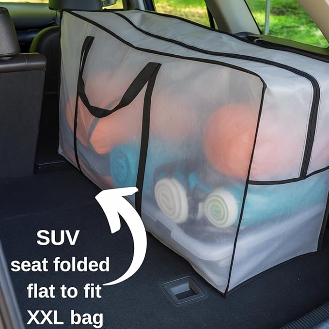 68.5 GAL 2 Pack XXL Jumbo Extra Large Heavy Duty Stronger Handles Storage Bags Moving Totes Zippered Reusable Wrap Around Handle Storage Totes (Clear/Transparent)