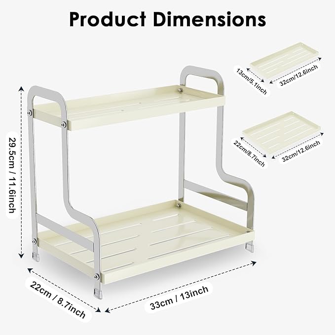 SanDream Bathroom Organizer Countertop, 2 Tier Bathroom Counter Organizer, Metal Sink Shelf for Makeup Bedroom Corner (White)