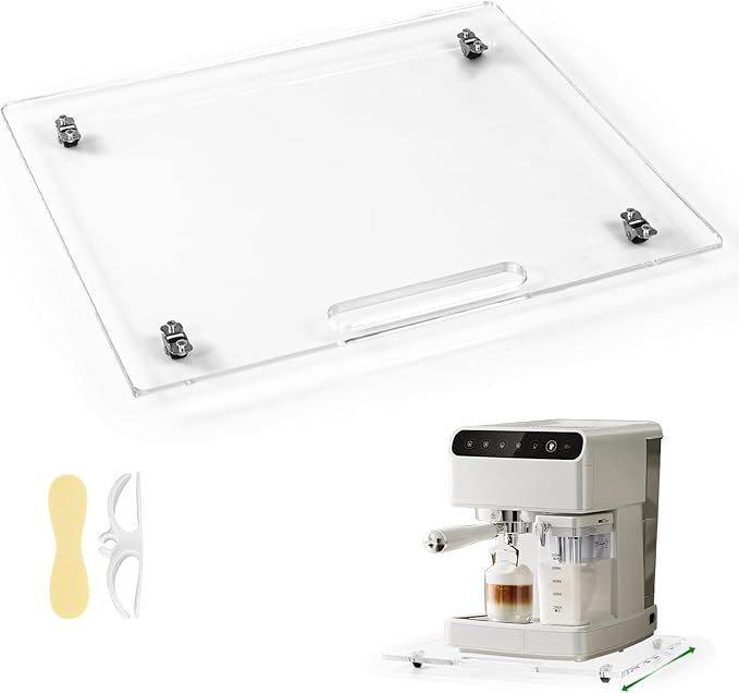BEZONO Appliance Sliders for Kitchen appliances Sliding Tray for Coffee Maker, Espresso Machines, Mixers Sturdy Kitchen Aid Sliders for Mixer - Duty Equipment with Rubber Wheels - 13" x 14" (Clear)