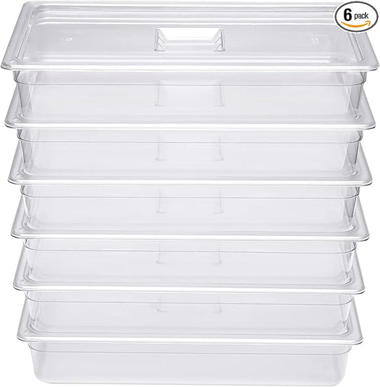 DYNAMI 6 Pack Food Pans with Lids,Full Size 4in Deep Commercial Clear Square Freezer Food Storage Containers,Heat-Resistant,Freezer-Safe To Vegetables,Fruits, Meats, Grains, for Kitchen Restaurant