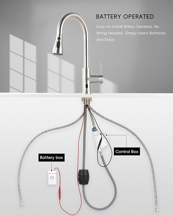 APPASO Touchless Kitchen Faucet with Pull-Down Sprayer, Kitchen Sink Faucet Touchless Brushed Nickel, Single Handle Hands-Free Motion Sensor Faucets Suitable for 1 or 4-Hole Sink, Stainless Steel