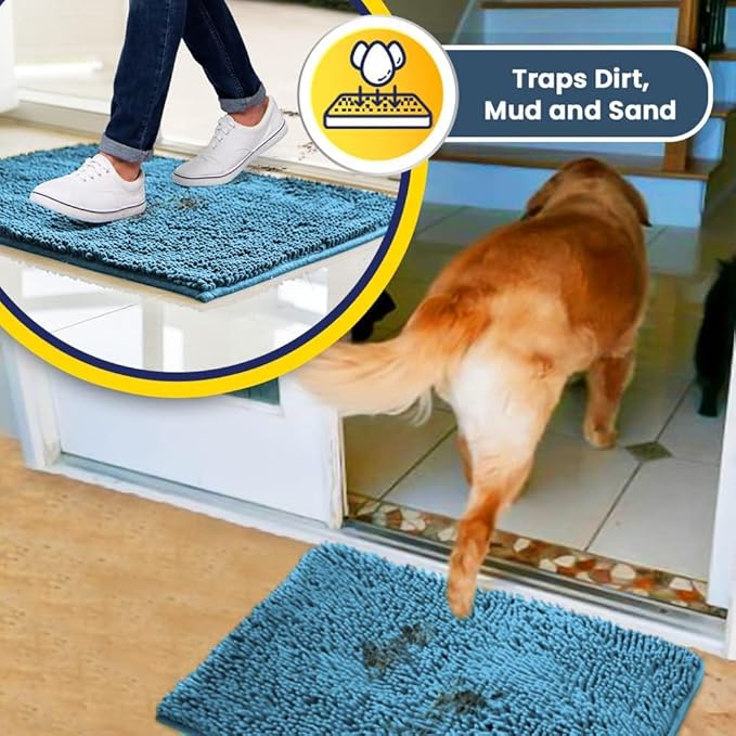 Muddy Mat® | Super Absorbent Door Mat Indoor, Microfiber Quick Dry Chenille Entryway Rug, Non-Slip Front Door Mat, Indoor Mats for Entryway, Machine Washable Pet Rug, Sky Blue 24"x36"