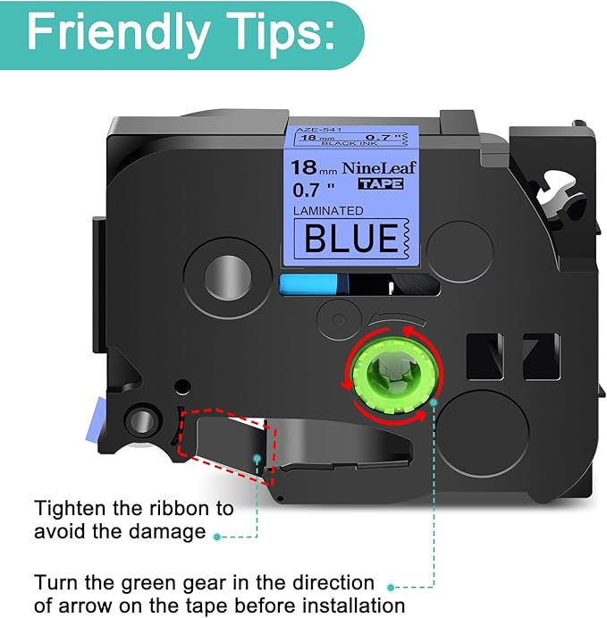 NineLeaf 10PK Black on Blue Laminated Label Tape Compatible for Brother P-Touch 18mm 3/4'' TZe541 TZe 541 TZ 541 TZ541 26.2ft PT-D400 PT-D600 PT-E300 PT-E500 PT-H300 Label Makers Printers