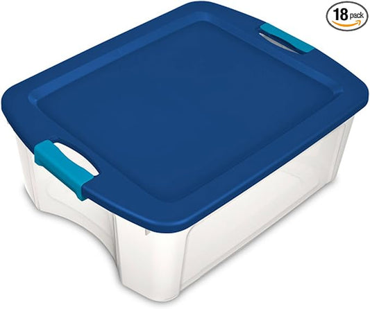 Sterilite 18-Pack Latch and Carry, Clear Plastic Storage Bins with Latching Lids and Full-Grip Handles, 12 Gallon