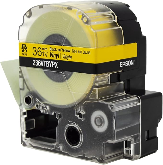 LABELWORKS 236VTBYPX Tape Cartridge - Black on Yellow Flexible and Durable Vinyl Industrial Label Maker Tape - 1.5" (36MM) Wide, 22.9 ft