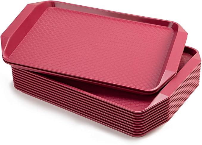 Eslite Plastic Fast Food Serving Tray,16.95 by 11.82-Inch,Set of 12 (Red)