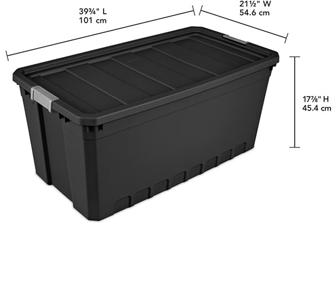 Sterilite 6-Pack Plastic Storage Bins with Lids, Stackable Containers, 50 Gallon, Black