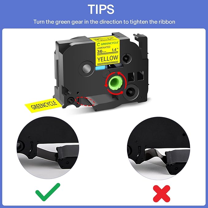GREENCYCLE TZe-661 36mm 1.4 Laminated Yellow Tape Compatible for Brother P-Touch Label Maker Tape TZe661 TZ-661 Black on Yellow TZe TZ Label for Ptouch PT-910BT P900W P950W 530 550, 10 Pack