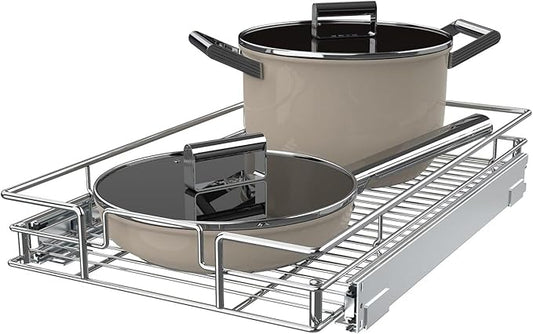 Pulloutor Pull Out Cabinet Organizer,14 * 21 Metal Slide Out Kitchen Cabinet Storage Shelf and Drawer Organizer NEED 15" W and 22" D Cabinet, Chrome Finish