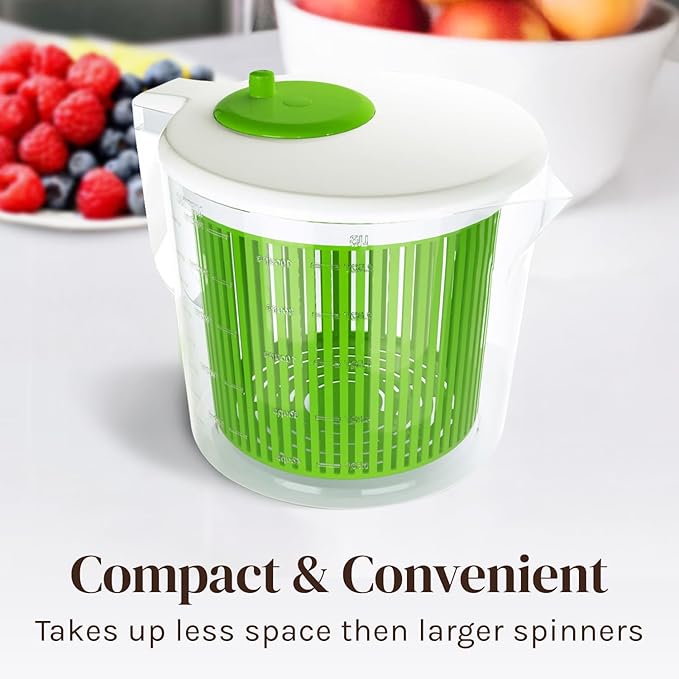 Cooler Kitchen Small Salad Spinner, Mini Salad Spinner and Dryer With Measuring Cup Bowl, Best Lettuce Spinners Single Serve, Colander with Spinner, Vegetable Washing Basket, Fruit Washer and Strainer