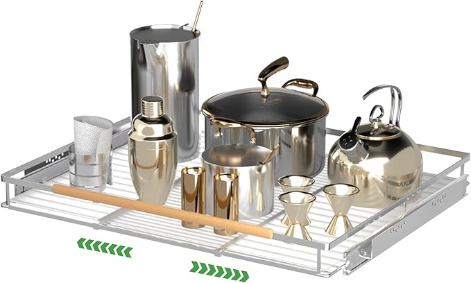 SOFRON Adjustable Pull Out Shelves for Kitchen Cabinet, Expandable Pull Out Drawders for Cabinets, Pull Out Cabinet Organizer Roll Out Drawers, Stainless Steel, Cabinet Width 16.2" - 26.2", 1 Pack