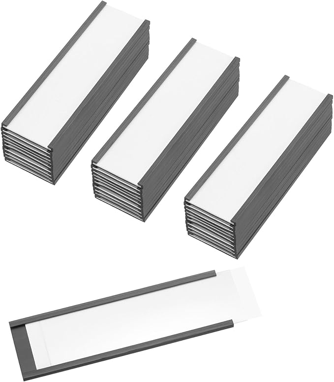 PATIKIL Magnetic Label Holder 4" x 1.2" with Paper Inserts, 50 Pcs C Channel Magnetic File Cabinet Labels Shelf Data Card Holder Signs for Metal Racks Shelves Whiteboard Tool Box