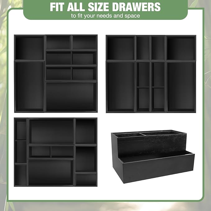 Bxngjuj Bamboo Drawer Organizer Set, 8 PCS Multi-Use Wood Drawer Storage Boxes, Junk Drawer Organizer Divider Bins for Kitchen, Bathroom, Office Desk, Makeup, Jewelry, Utensils