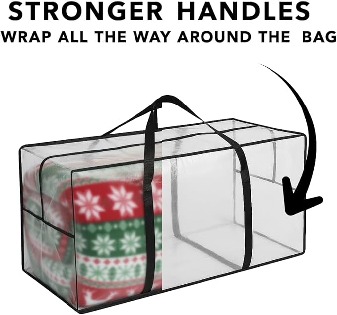 68.5 GAL 2 Pack XXL Jumbo Extra Large Heavy Duty Stronger Handles Storage Bags Moving Totes Zippered Reusable Wrap Around Handle Storage Totes (Clear/Transparent)