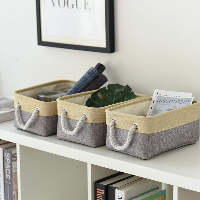 TheWarmHome Storage Baskets for Organizing - 11.8x7.8x5.2 inch Small 6 Pack Storage Bins for Shelve, Farbic Storage cubes Organizer for Baby Toys Nursery (Gold & Grey)