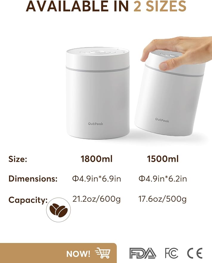 OUTPEAK Neo Latest Kilo Auto Vacuum Coffee Canister, 1.5L Capacity for 17.6oz of Coffee Beans, One-Button Operation, Stainless Steel Coffee Storage Container with Scoop (Barista Champion's Choice)