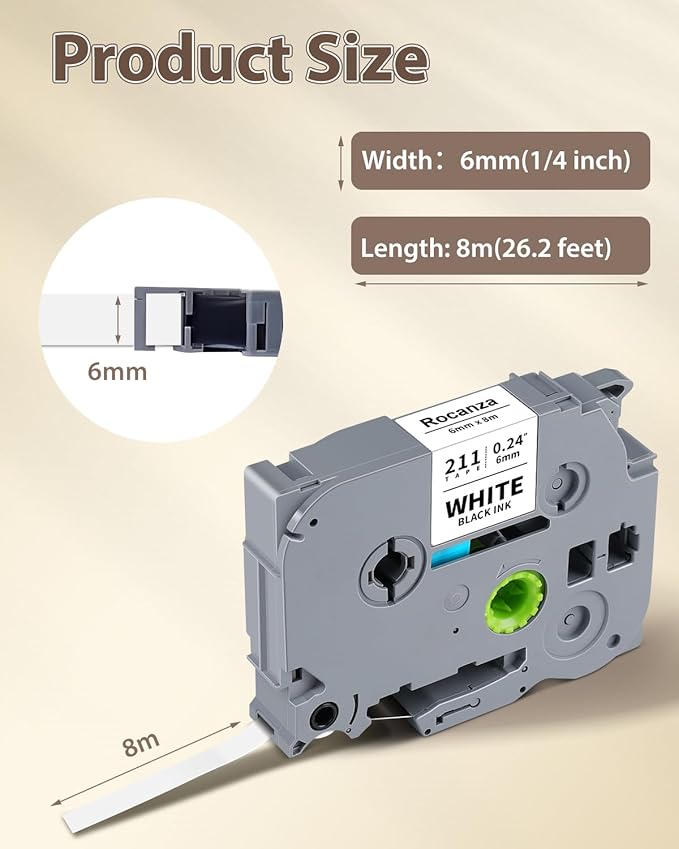 6mm 0.23" Laminated TZ Tape Compatible for Brother P Touch Colored Refills Tze-211/111/411/511/611/711 for PTD220 PTH100 PTH110 PTD202 PTD210 PT1280 Label Maker, Clear/White/Red/Blue/Yellow/Green