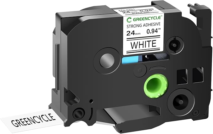 GREENCYCLE Extra Strength Adhesive Black on White Label Tape Compatible for TZE-S251 TZS251 AZES251 0.94" 24mm for PT2730 PT9600 PTD600VP PTD800W PTH500LI PTP700 PTP710BT PTP750W-1 Pack