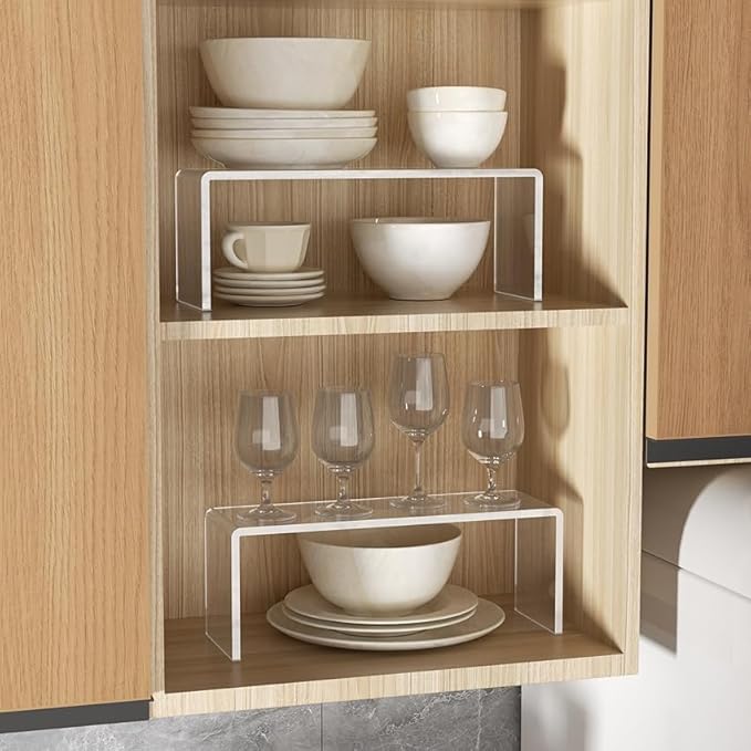 4 Packs Cabinet Organizer Shelf, Acrylic Kitchen Counter Shelves Organizer, Spice Rack for Dishes, Spices, Soda Cans and Bottles（12.4 x 4 x 4.6 inch）