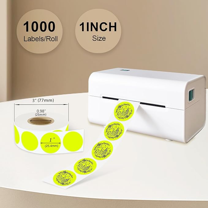 1 Inch Round Thermal Sticker Labels,Color Dot Sticker,Label Stickers,Waterproof,Oil Proof,for Thermal Printers,DIY,Office,Retail,Home and Warehouse Organization(Fluorescent Yellow,1000 Pcs)