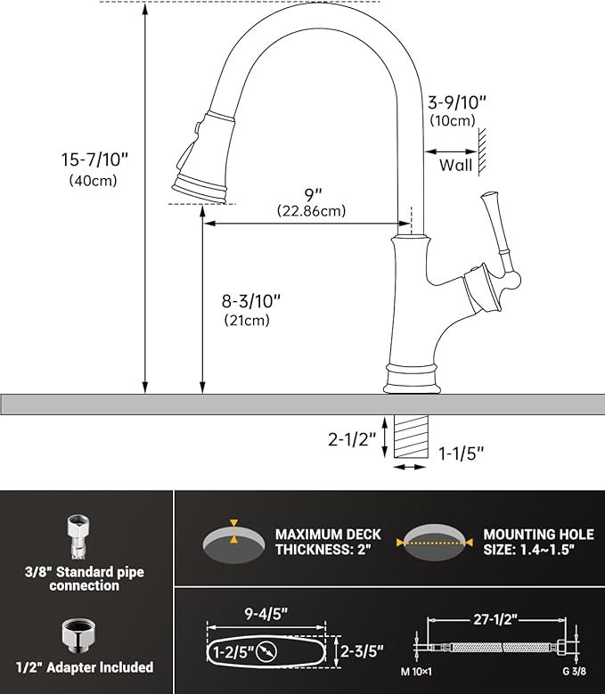 APPASO Matte Black and Rose Gold Pull Down Kitchen Faucet with Easy-Retract Sprayer - Single Handle High Arc One Hole, CUPC-Certified Pull-Out Hose, Water Supplies and Valve Core