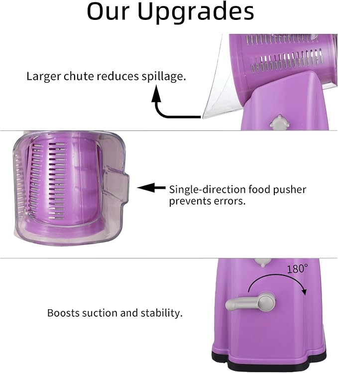 ChinKc Upgrade Rotary Cheese Grater Shredder with Handle, Strong Suction Base, Multi-purpose Rotary Grater Slicer with 5 Interchangeable Blades for Ice, Vegetables, Fruit, Nuts with Blade Storage Box